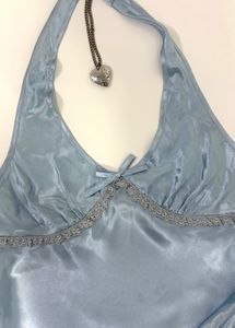blue satin lace cami top