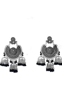 Oxidized Silver Jhumka &amp; Necklace Set
