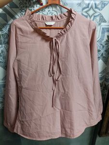 Chic Rosewood Ruffle Neck Tie-Up Top