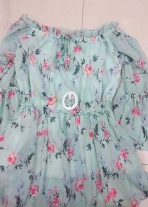 Mint Floral Off-Shoulder Chiffon Peplum Top