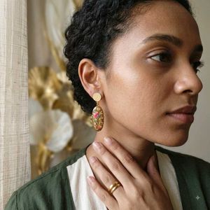 Tanjore earrings on semi precious stone