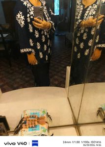 Elegant Black &amp; White Embroidered Kurti Set