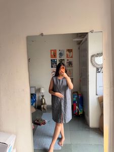 Sleeveless Grey Linen Dress