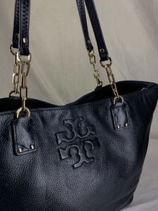 Authentic Tory Burch Black Leather Chain Tote