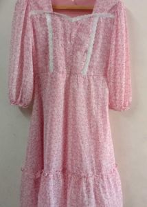 Floral Baby Pink Knee Length Frock 🌸