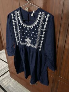Embroidered Navy Blue Kurta