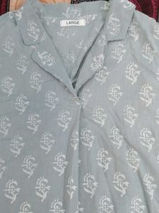 Light Blue Printed Button-Up Shirt