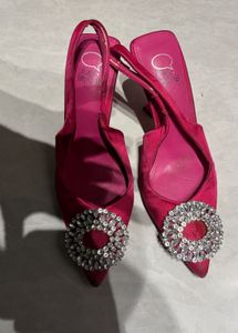 Fuchsia Satin Embellished Heels