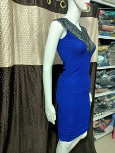 Blue Stretchable Sheath Korean Dress Fit to S &amp; M
