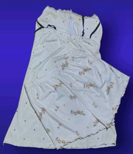 stretchable  White night dress Satin Camisole &amp; Fl