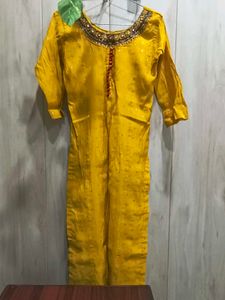 Yellow Kurta with Mirror Work