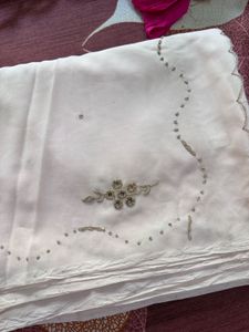 Zardosi vintage White Embroidered Saree