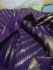 Elegant Purple  5.50 meter material with Gold Stri