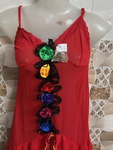 Red Nighty with Floral Detail