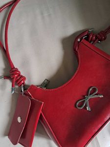 Savana Red Shoulder Bag with Bow Detail