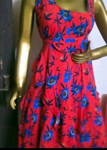 Beautiful Flower Printed Red Dress For Beach Side