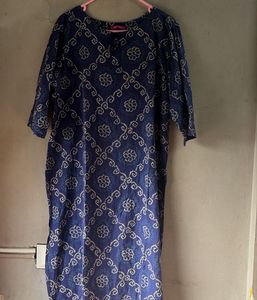 Blue Printed Kurta with Tassel Tie