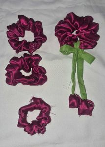 Set of 4 Burgundy Satin Scrunchies