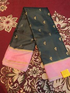 Dark Green &amp; Light Pink Gajii Saree