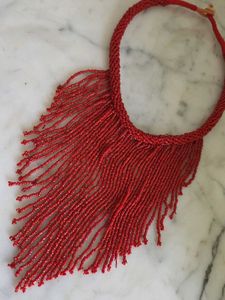 Boho Red Beaded Fringe Necklace