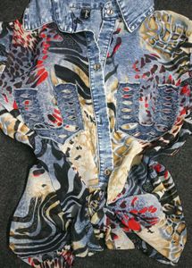 Distressed Print Button-Up Shirt