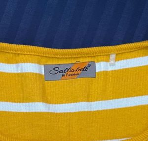 Mustard Yellow Striped Ribbed Square Neck Top