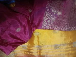 Yellow saree with red blouse