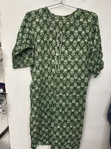 Green Printed Cotton Kurta