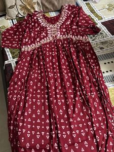 Maroon Printed Kurta Set