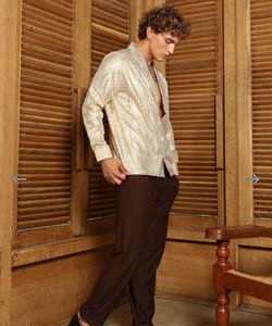 🕺New peice Gold Button-Down Shirt Metallic