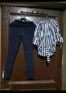 Chic Striped Off-Shoulder Top &amp; Comfy Leggings Set