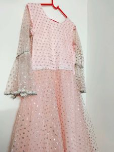 Stunning Pink Sequined Gown with Dupatta