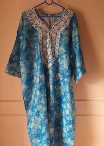 Blue Embroidered tie die kurti