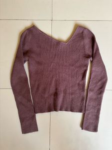 Ribbed Asymmetrical V-Neck Long Sleeve Top
