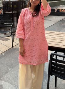 Pink hakoba Kurta with farshie salwar