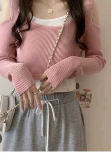 Pink Cold Shoulder Knit Top