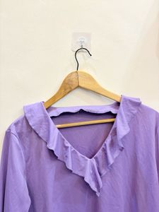 Purple Ruffle Neck Top