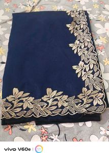 Elegant Navy Saree with Gold Embroidery