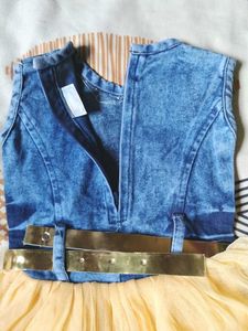 Cute Denim &amp; Yellow Frock with Leggings