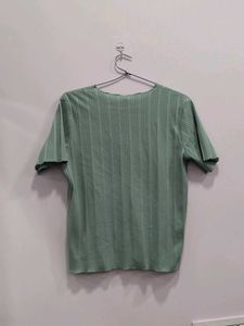 Ribbed Green Short Sleeve Top