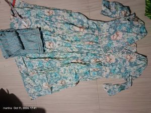 Blue Floral Print Kurta Set