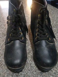Black Lace-Up Platform Ankle Boots
