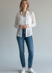 Sheer Chevron Pattern Button-Up Shirt