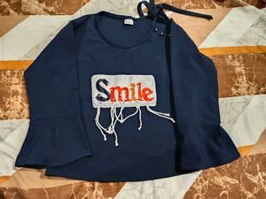 Stylish Navy Blue Bell Sleeve Top