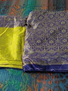Vibrant Silk Saree with Blue Border