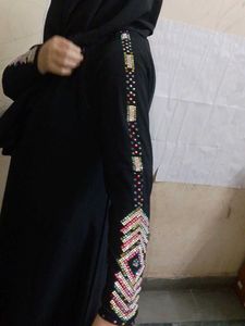 Elegant Black Abaya with Embellished Sleeves