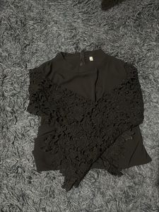 Elegant Black Lace Sleeve Top