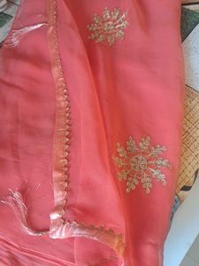 peach Gotta work saree with lace and tussel