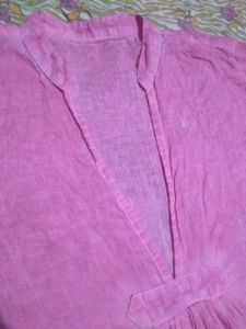 Pink V-Neck Kurta