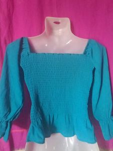 sea green Long Sleeve Corset Top
